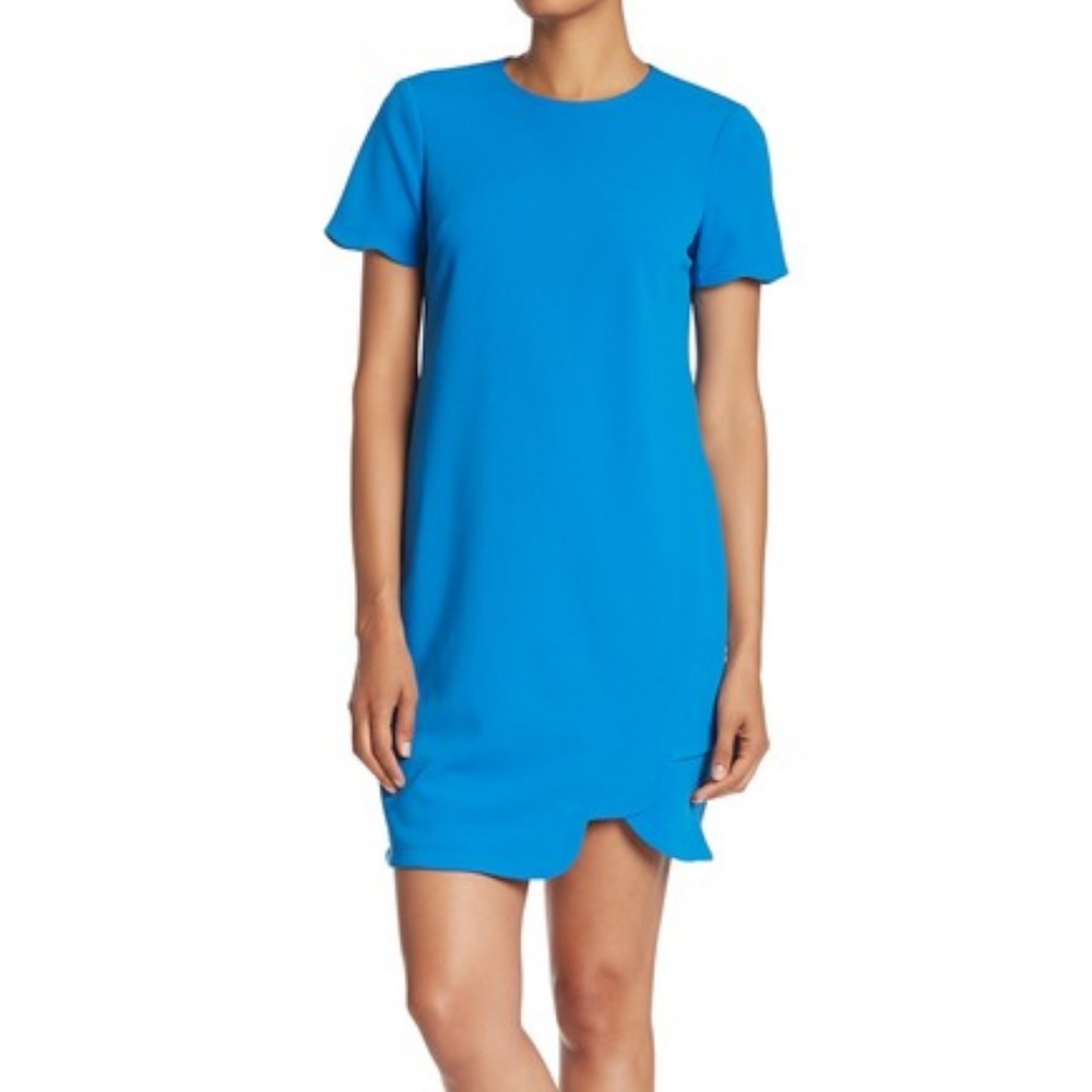Maggie London Scallop Shift Dress in Cadet Blue